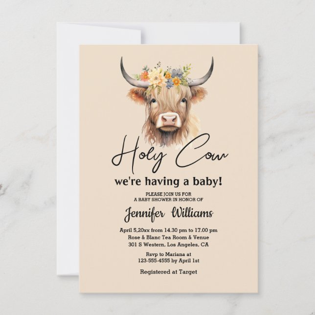 Invitation vache sacrée veau des highlands shower bébé minima (Devant)