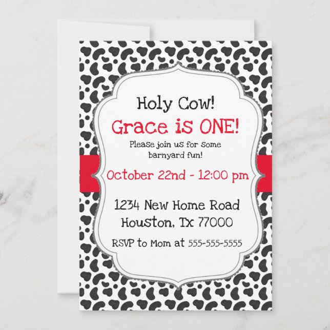 Invitation Vache sainte Je suis un premier anniversaire (Devant)