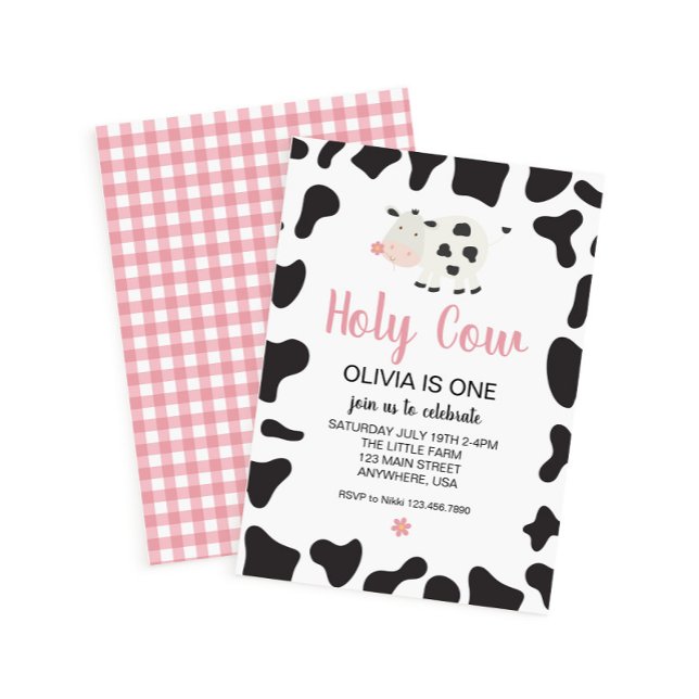Invitation Vache Sainte Je Suis Une Fleur De Gingham Rose Ann (Créateur téléchargé)