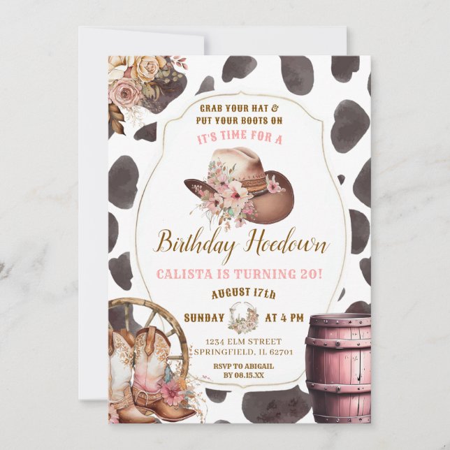 Invitation Vache Skin Woods Cowgirl Anniversaire Hoedown Invi (Devant)