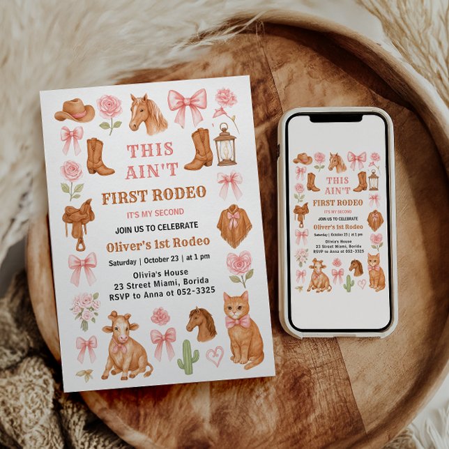 Invitation Vachère Coquette Occidentale 1er Anniversaire Rose (Western Coquette Cowgirl 1st Birthday Cute Pink Invitation
)
