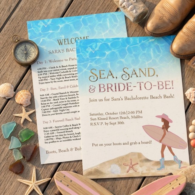 Invitation Vachère Côtière Bachelorette Beach Sea Sable Plage (Créateur téléchargé)