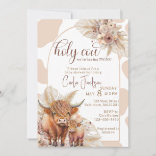 Invitation vaches de haute terre boho pampas herbe baby showe