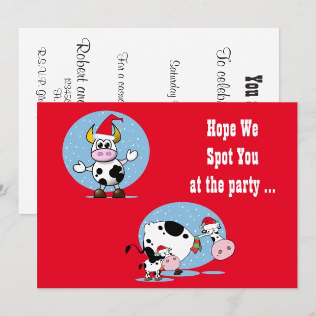 Invitation Vaches de Noël avec chapeaux de Père Noël Invitati (Devant / Derrière)