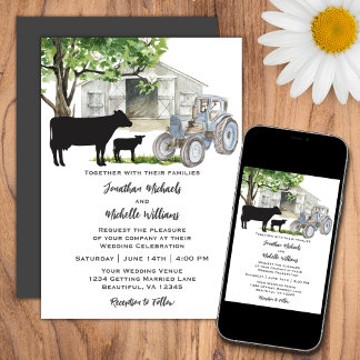 Invitation Vaches et tracteur Country Farm Mariage
