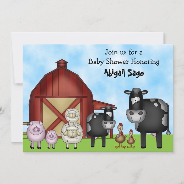 Invitation Vaches mignonnes et Baby shower des animaux de fer (Devant)