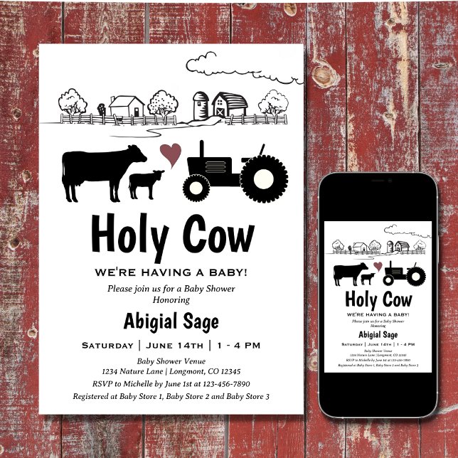 Invitation Vaches mignonnes et tracteur Country Farm Baby sho (Cute Cows and Tractor Country Farm Baby Shower Invitation)