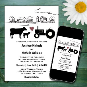 Invitation Vaches mignonnes et tracteur Country Farm Mariage