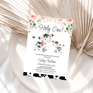 Invitation Vaches roses florales Saint-Vache Baby shower