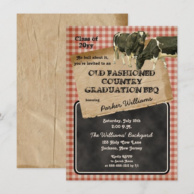 Invitation Vaches rustiques Jardin de boeuf Grad BBQ Pique-ni (Devant / Derrière)