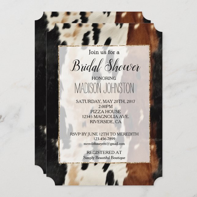 Invitation Vachette à crème Brown occidentale (Devant / Derrière)