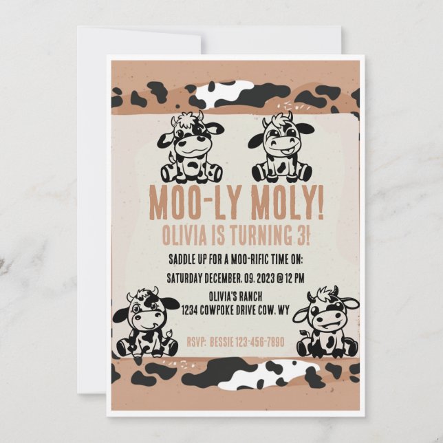 Invitation Vachette laitière drôle Moo-ly Moly veau (Devant)
