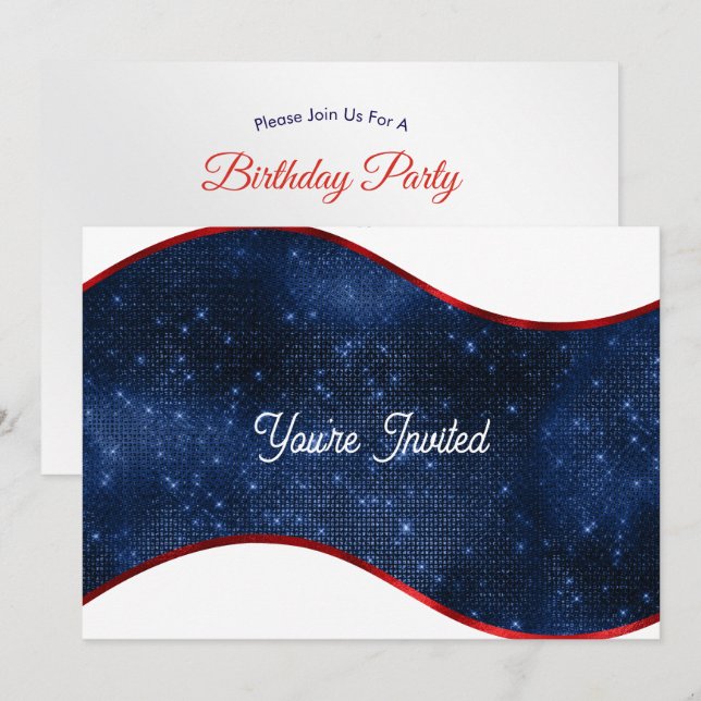 Invitation Vague Bleu Patriotique Anniversaire (Devant / Derrière)