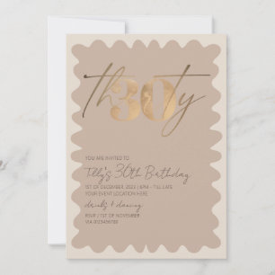 Invitation Vague bordure neutre or moderne 30e anniversaire