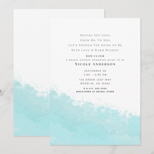 Invitation Vague de bleu aqua frais Fête de mariage sur la pl (Devant / Derrière)