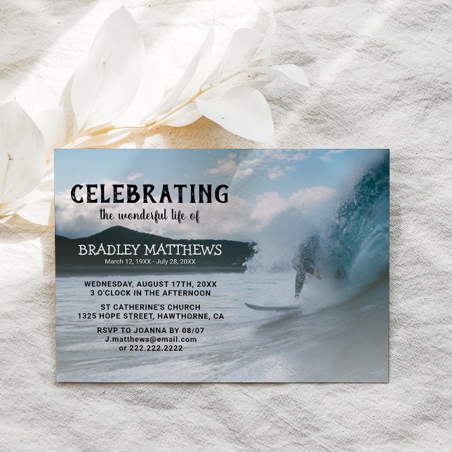 Invitation Vague océanique de surfeur | Célébration de la vie (Créateur téléchargé)