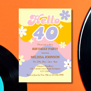 Invitation Vague Rétro Fleur Groovy Bon 40e Anniversaire 