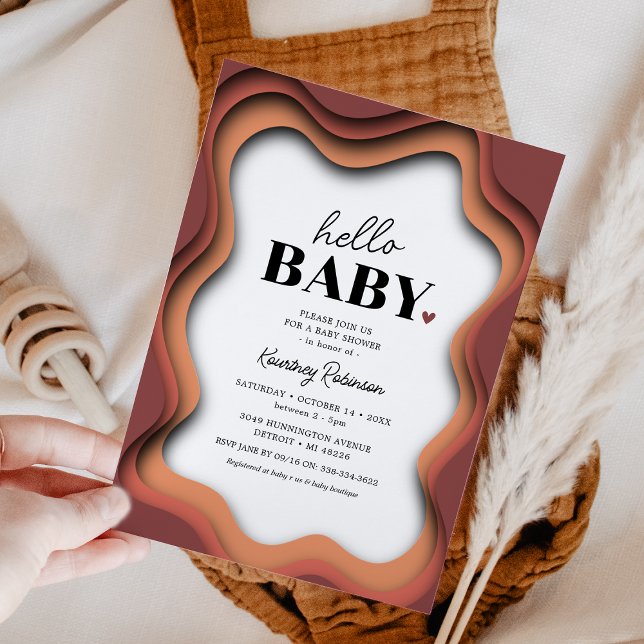 Invitation Vague Rétro Orange Brûlé Baby Shower (Créateur téléchargé)