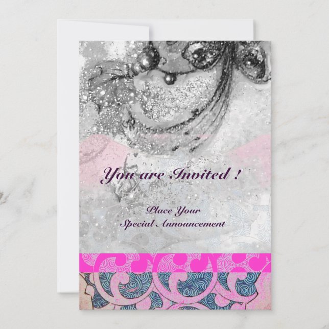 Invitation VAGUES ABSTRAITES, Blanc noir, Mariage rose Fuchsi (Devant)