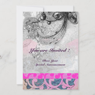 Invitation VAGUES ABSTRAITES, Blanc noir, Mariage rose Fuchsi