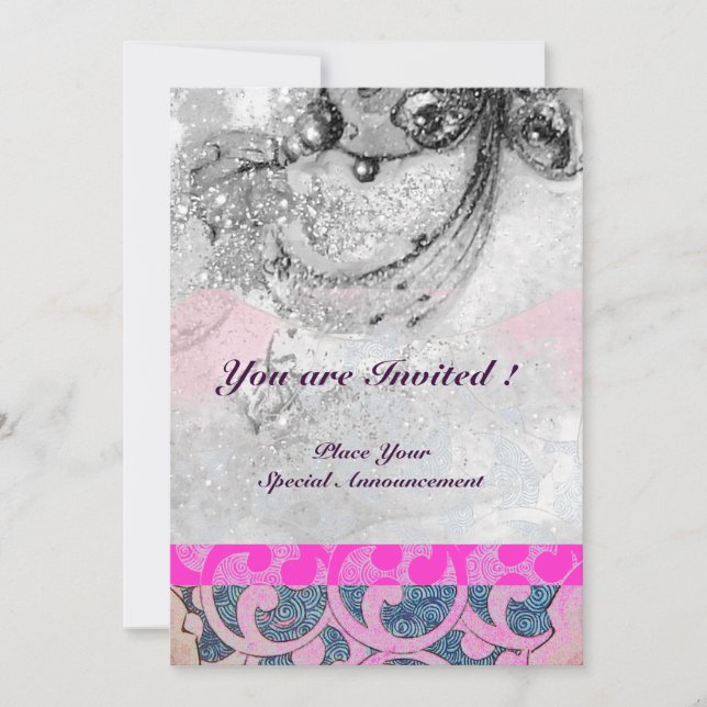 Invitation VAGUES ABSTRAITES, Noir Blanc, Fuchsia Rose Mariag (Devant)