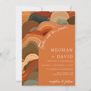 Invitation Vagues Abstraites rétro Mariage orange en terre cu