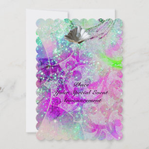INVITATION VAGUES ABSTRAITES ROSE BLEU VIOLET COQUILLAGES, PA