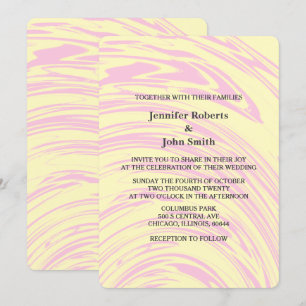 Invitation Vagues Abstraites roses Jaune ivoire Beige Mariage
