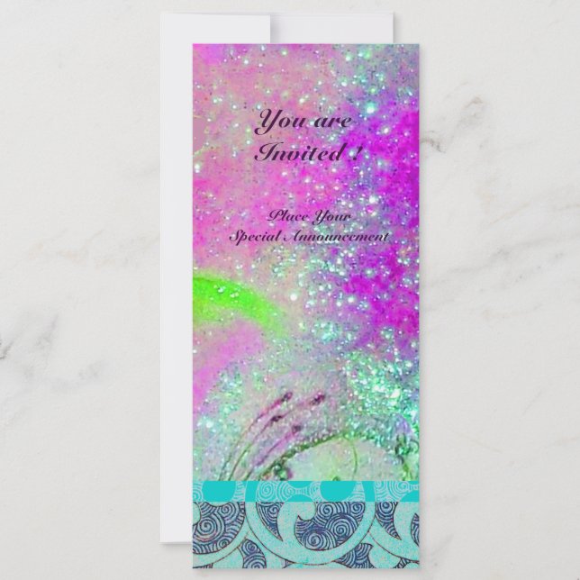 INVITATION VAGUES ABSTRAITES VIOLETTES ROSES TURQUOISE BLEU É (Devant)