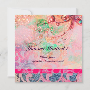 Invitation VAGUES , brillantes étincelles violet bleu rose or