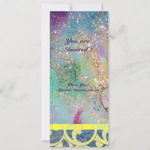 Invitation Vagues , brillantes paillettes jaunes bleues roses