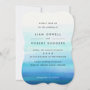 Invitation Vagues d'aquarelle minimale bleue
