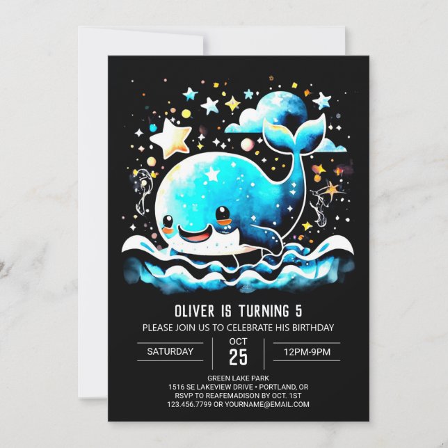 Invitation Vagues de baleines à Whimsal Anniversaire (Devant)