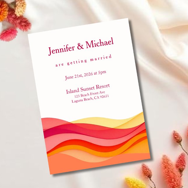 Invitation Vagues de couleur de coucher de soleil Mariage mod (Sunset Color Waves Modern Wedding  Invitation)
