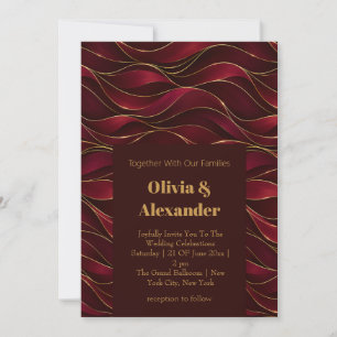 Invitation Vagues de marbre rouge burgundy élégantes avec acc