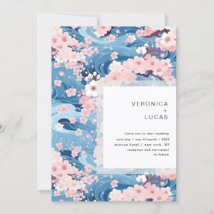 Invitation Vagues de marine Sakura Blossom Mariage moderne
