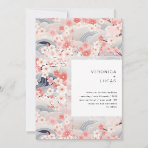 Invitation Vagues de marine Sakura Blossom Mariage moderne
