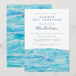 Invitation Vagues de plage à l'aquarelle Côte Péninsule Fête