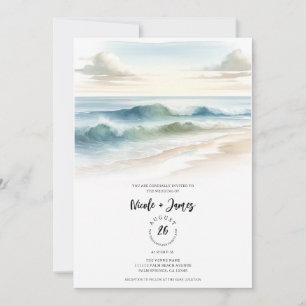 Invitation Vagues de plage à l'aquarelle Mariage rustique côt