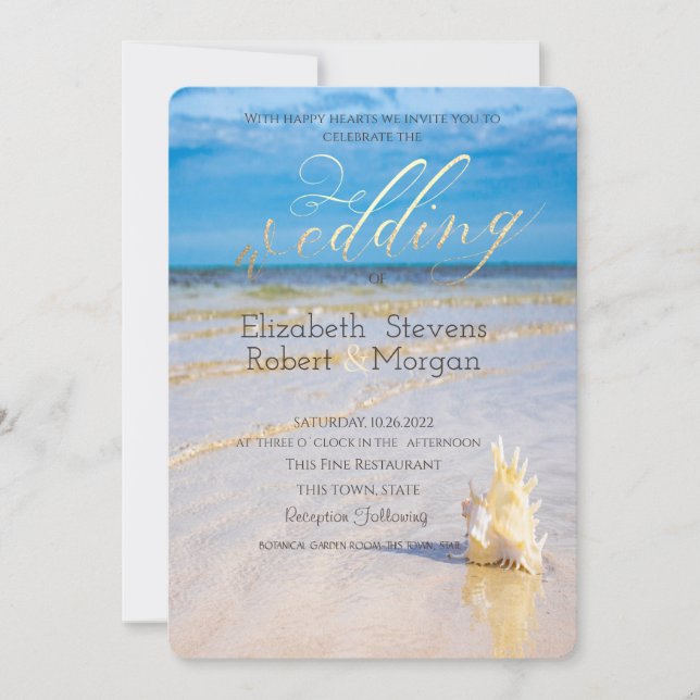 Invitation Vagues de Plage Coquillages Mariage (Devant)