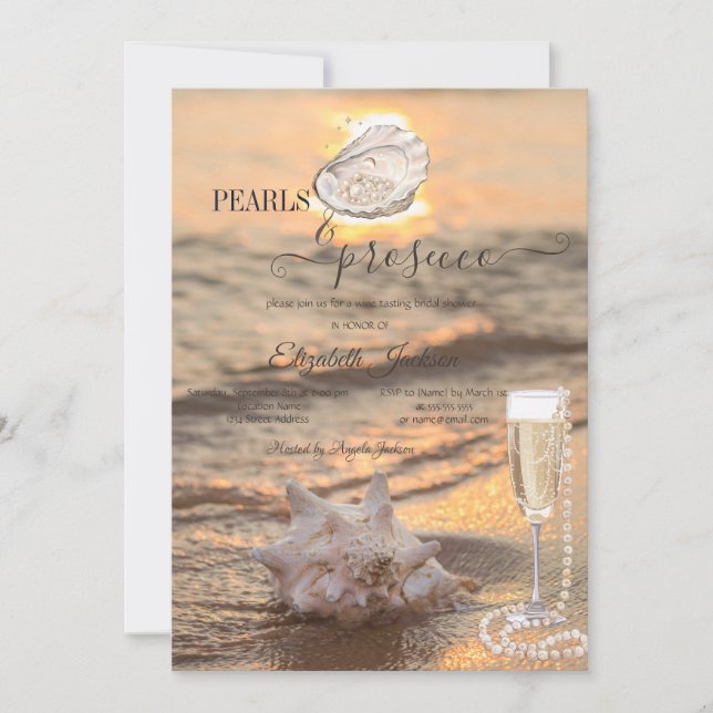 Invitation Vagues de Plage Coucher de Soleil Coquillages Perl (Devant)