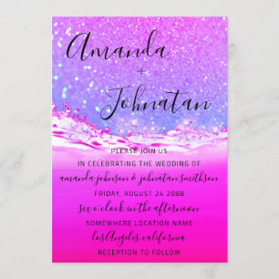 Invitation Vagues d'étincelle de l'océan mariage Aloha Pink O