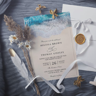 Invitation Vagues d'océan bleu Plage tropicale Code QR Mariag
