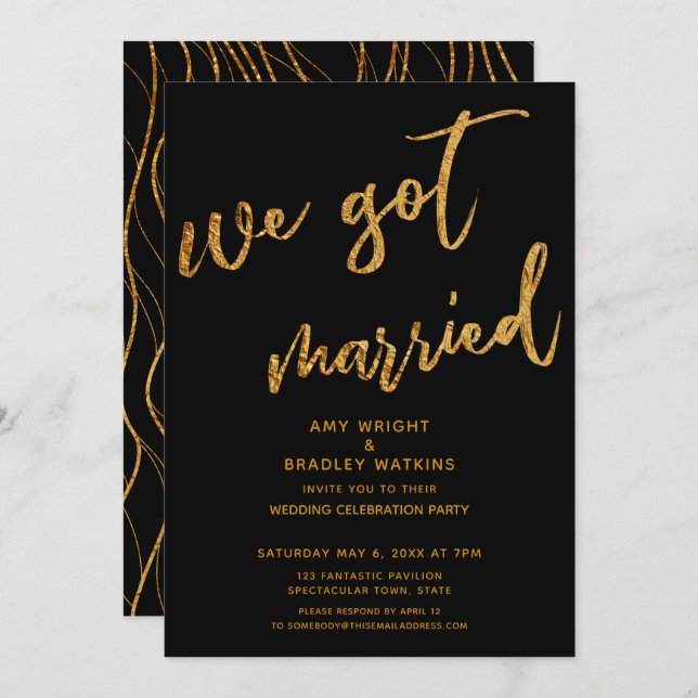 Invitation Vagues d'or Nous sommes mariés Réception de mariag (Devant / Derrière)