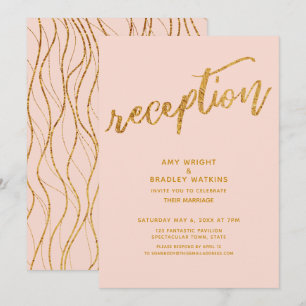 Invitation Vagues dorées et blush à l'écriture manuscrite pou