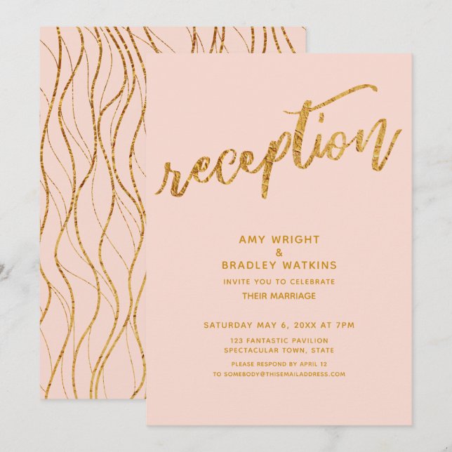 Invitation Vagues dorées et réception de mariage avec fard à  (Devant / Derrière)