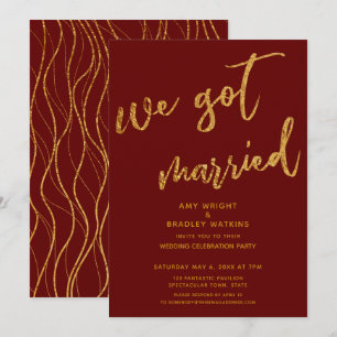 Invitation Vagues dorées Nous sommes mariés Réception Rouge d