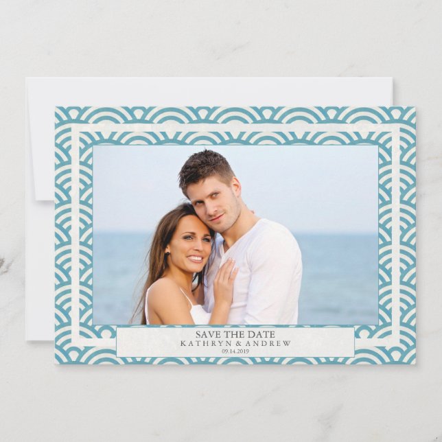 Invitation Vagues japonaises Seigaiha Enregistrer la date Pho (Devant)