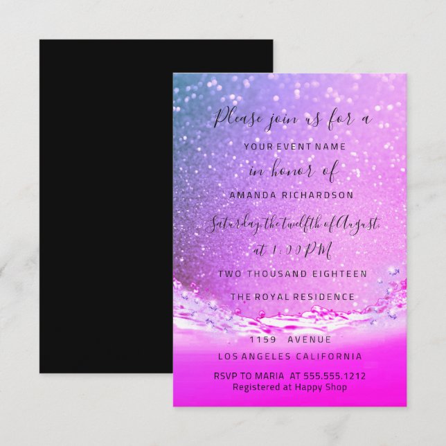 Invitation Vagues Océan Fuchsia Mariage rose (Devant / Derrière)