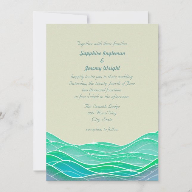 Invitation Vagues océaniques magiques modernes mariage au bor (Devant)